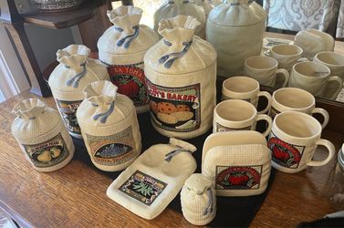 Vintage Hearth and Home Burlap Sack Ceramic Kitchen Set