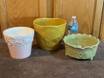 Decorative Ceramic Planters – Floral, Pumpkin or Lace Design.  $18 Each