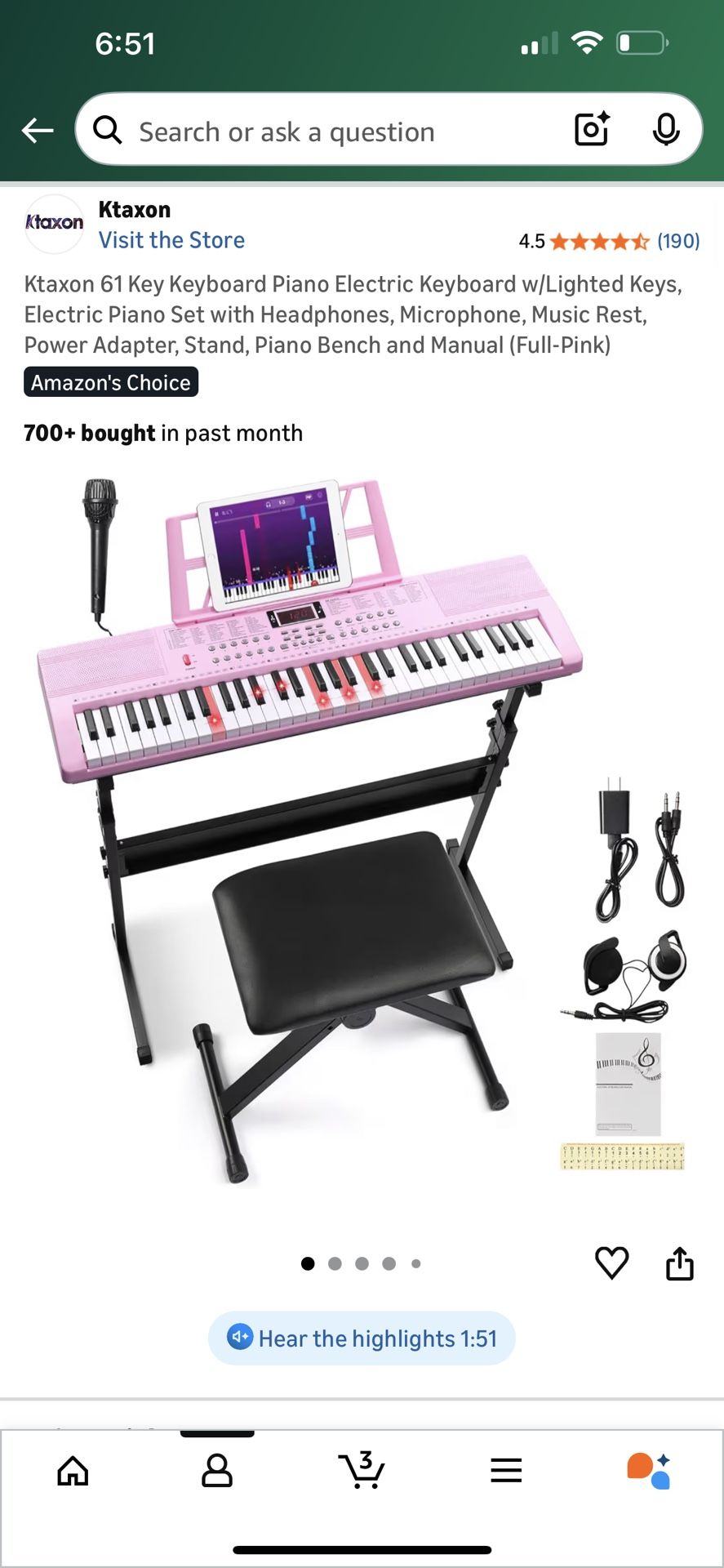 Brand New In Box Piano/Keyboard (Pink)