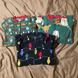 3 Pairs Of One Piece Footed Christmas Pajamas  Size 8