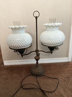 Vintage milk glass double arm hobnail lamp