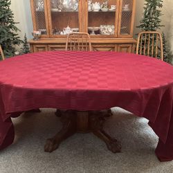 Nice Large Red/Burgundy Tablecloth With Eight Matching Napkins