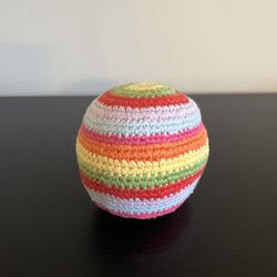 Pebble Crochet Ball Rattle Multicolor Stripe Baby Toy Handmade 5.5 Inch