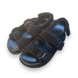 ZARA Flat Faux Sherpa Buckle Flat Sandal size 39