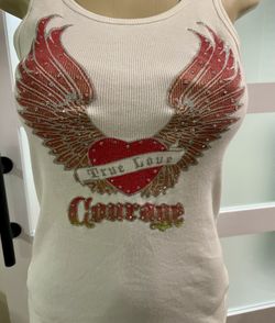 Ribbed Tank Top w/ Wings Heart True Love Courage Glitter Graphic Size XL