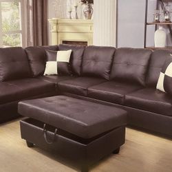 Black Leather Sectional Couch And Ottoman 
