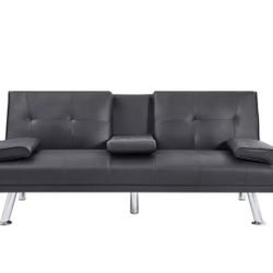 Brand New Faux Leather Double Sofa Bed with Cup holder