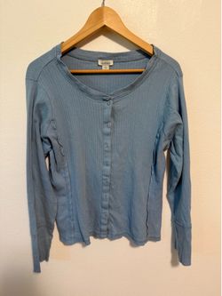 Sundance Pointelle Knit Cardigan Sweater Womens Size Large Blue 100% Cotton Long