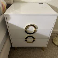 Bed Side Table With 3 Drawers With Lighting And Phone Charging 