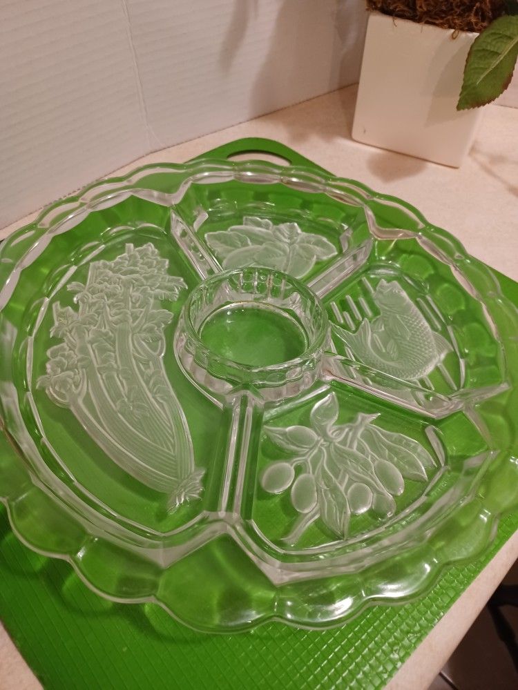 Vintage Cut Glass 5 Section Divided Serving Plate Dish