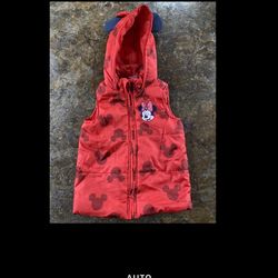 EUC Disney Mickey Mouse Puff Vest Black Red Zipper Hooded Ears 3T Kids girls