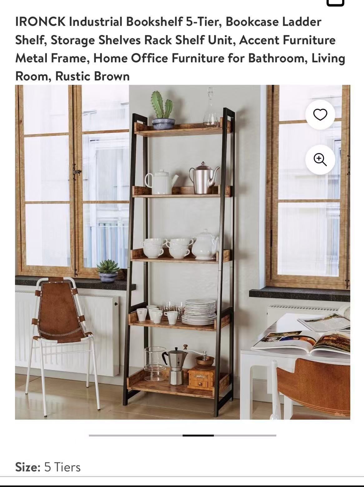 IRONCK Industrial Bookshelf 5-Tier,Rustic Brown