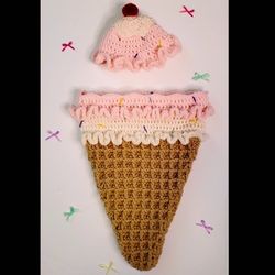 Ice Cream Cone Baby Beanie and Cacoon Set Crochet Set