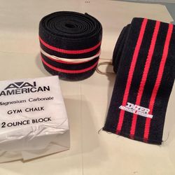 2 Preowned Inzer Leg Knee Wraps Powerlifting Weightlifting + Chalk Block USA Sports Accessories