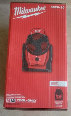 Milwaukee 0820-20 M12 12V Cordless Li-Ion Mounting Fan - Bare Tool Brand new open box