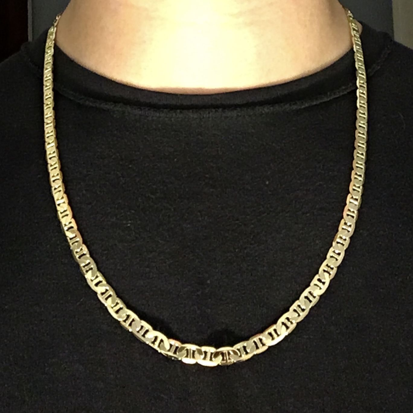 Gold Chain Mariner Link Necklace 24in 6mm