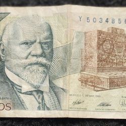 Set Of Vintage Mexican Bank Notes:2000, 50,20,5,1 Pesos