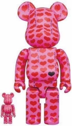 Bearbrick x hide pink heart 100% and 400% set