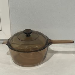 Vintage Corning Visions 2.5 L Saucepan with Lid Amber Glass Made in USA