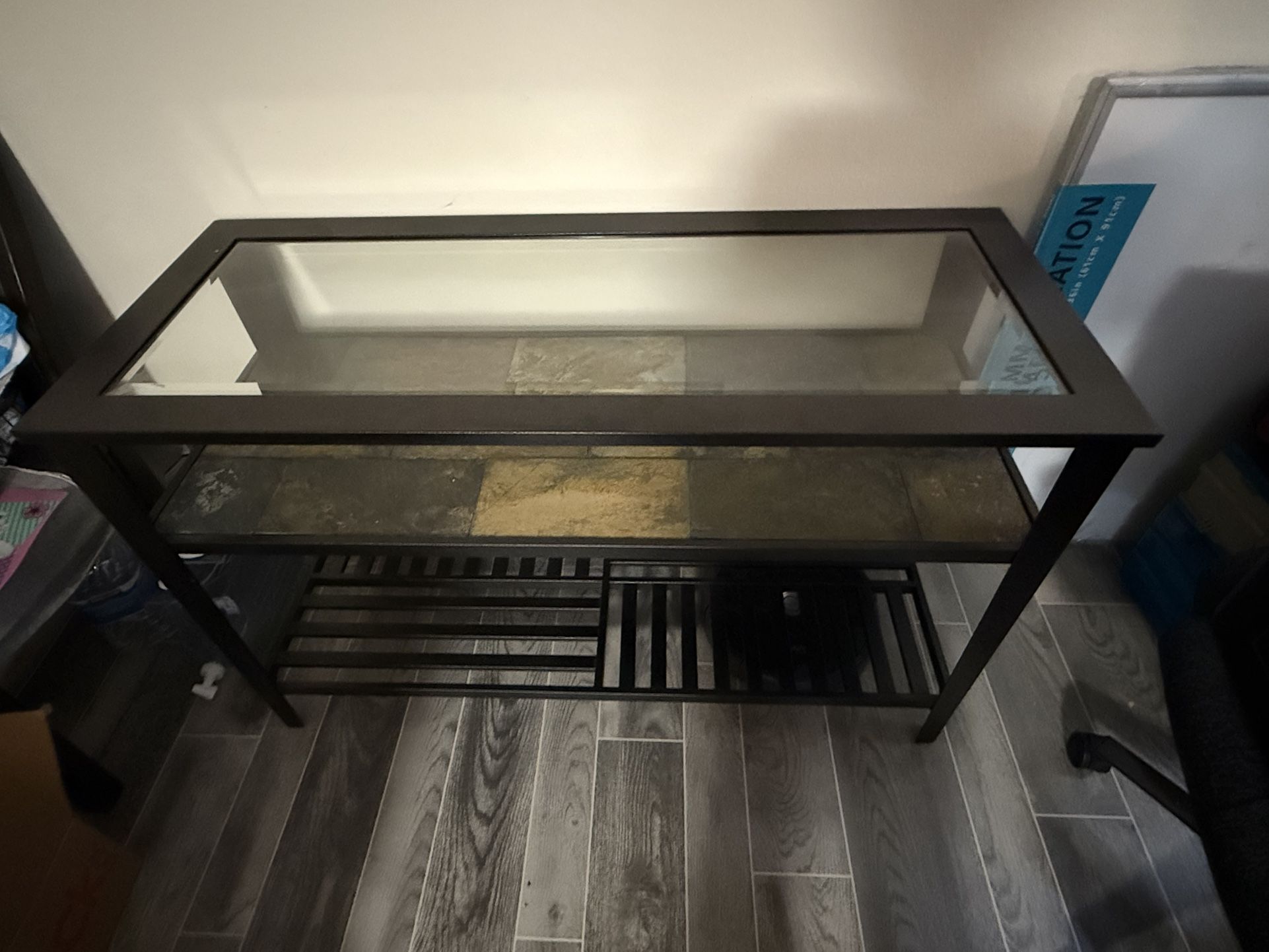 Console Table With Tempered Glass And Stone Slate