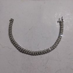 14k White Gold And Double Raw Diamonds Bracelets Lent 7 1/4 Used