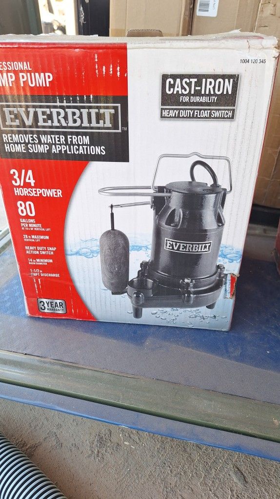 EVERBILT SUMP PUMP 3/4 HP SUBMERSIBLE