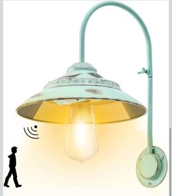 Solar Barn Lights with Motion Sensor - Metal Solar Porch Lights Outdoor with 4 High Efficiency Solar Panels - Rustic Wall Lights for Chicken Coop & Sh