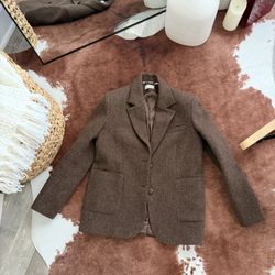 Women’s Brown Wool Blazer – Size S/M, Like New