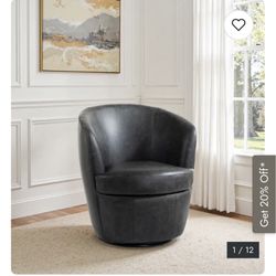 Modern Swivel Leather Accent Chair Upholstered Barrel Chair - Black