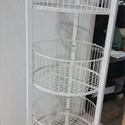 White 3 Tier Round Metal Basket Floor Rack -Cash Only Please 