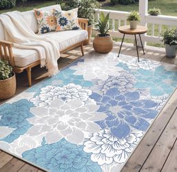 GENIMO 8x10 Outdoor Rug, Washable for Patio and Deck, Aqua Grey
