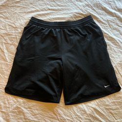 VINTAGE Nike Tennis Challenge Court Shorts Mens M Black Swoosh Gray Tag 9" Y2K