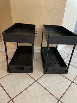 2-Tier Black Plastic Sliding Storage Organizer (Set of 2)