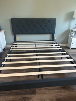 Queen Upholstered Platform Bed Frame with Headboard