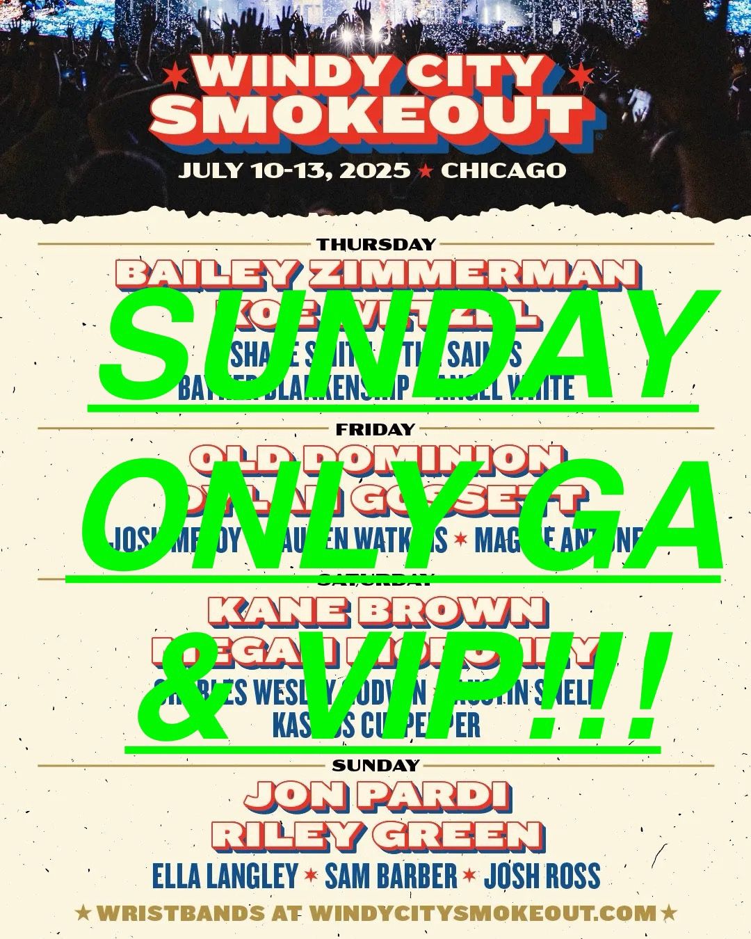 Windy City Smoke Out 2025 - United Center -Chicago (SUNDAY ONLY GA OR VIP AVAILABLE) - $250 EACH