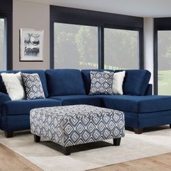 Blue Sectional + Ottoman