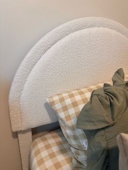 White boucle twin bed frame