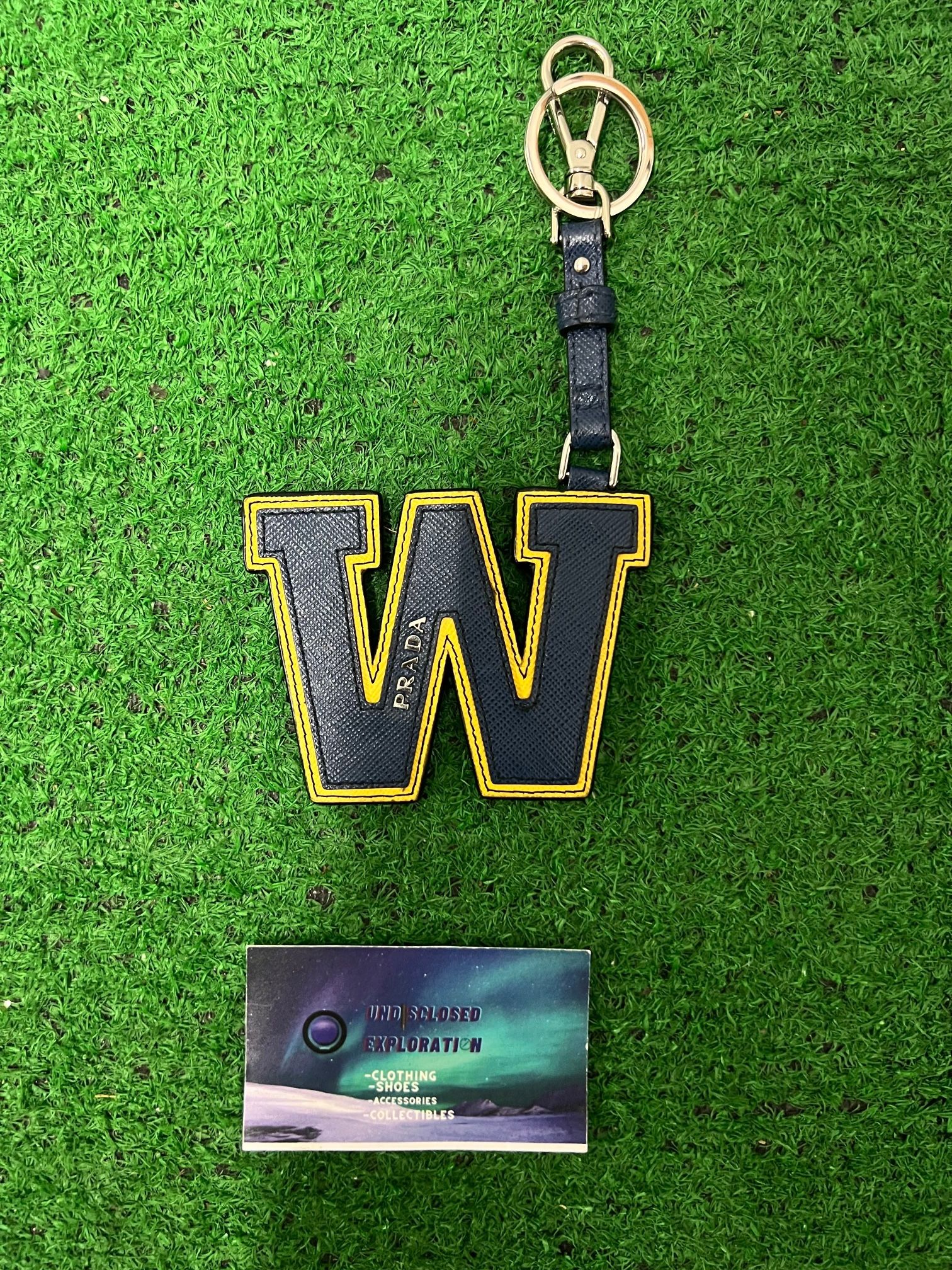 Prada W Letterman saffiano keychain