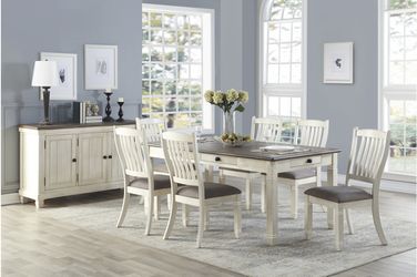 7 PCs Dining Set, Dining Table with 6 drawers ad 6 chairs.