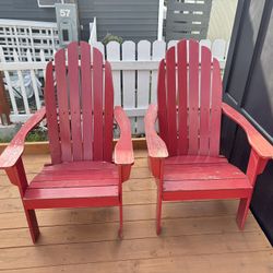Two Wooden Adirondack Chairs