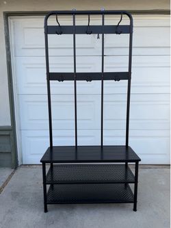 Coat rack and bench with shoe storage