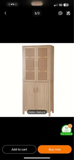 Natural Wood Cane Door Storage Cabinet