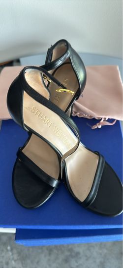 Stuart Weitzman Black Leather Heeled Sandals