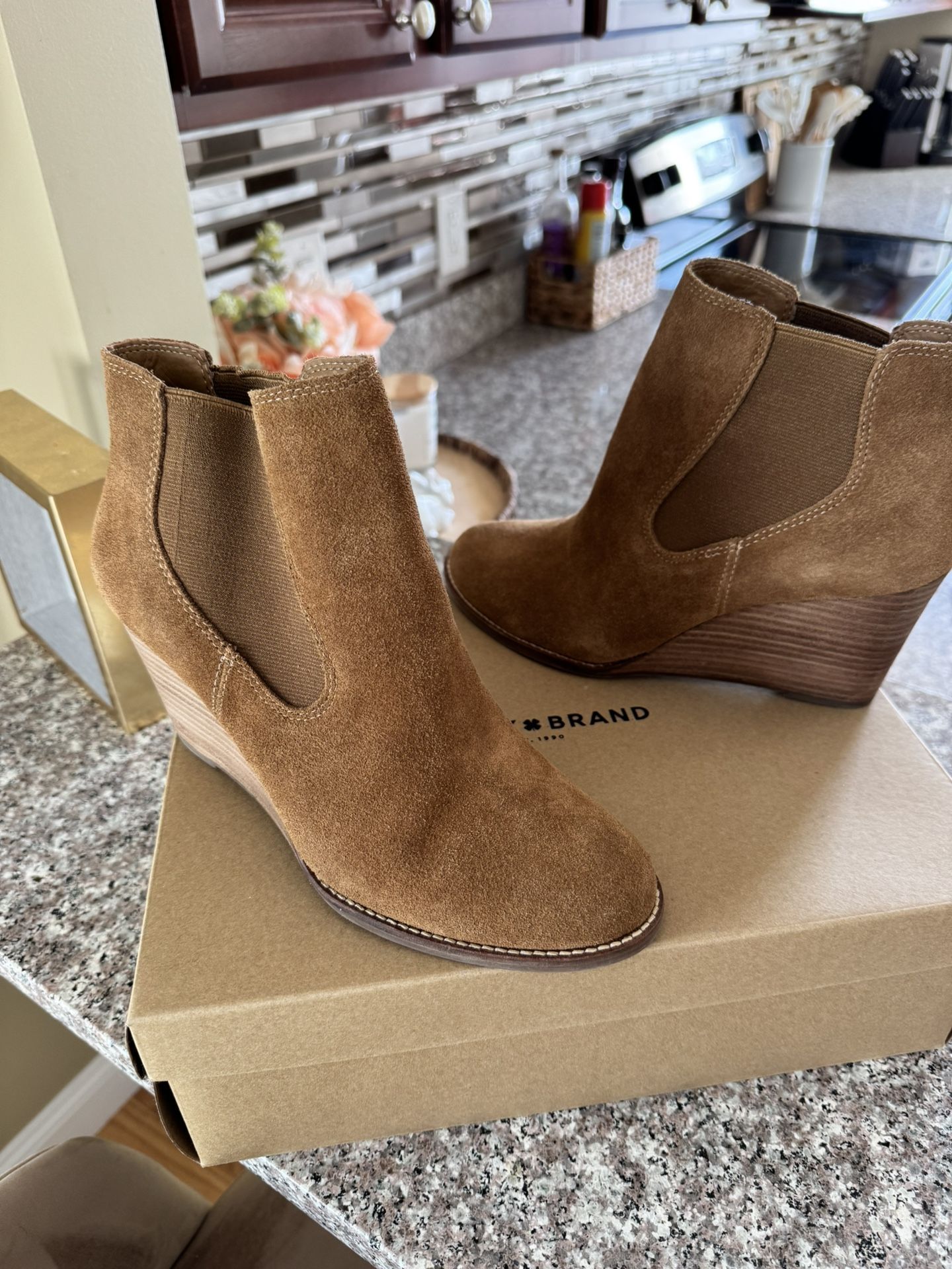 Brown Suede Wedge Ankle Boots