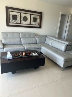 Authentic leather sofa light gray