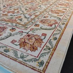 jinchan Area Rug 6x9 Living Room Rug - Washable Boho Vintage Floral Low Pile Thin Throw Non-Slip Non