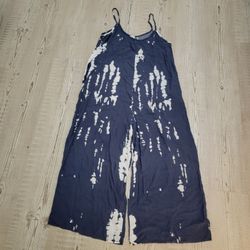 Boho Tie-Dye Relaxed Wide-Leg Sleeveless Jumpsuit in Navy and White Beach Summer