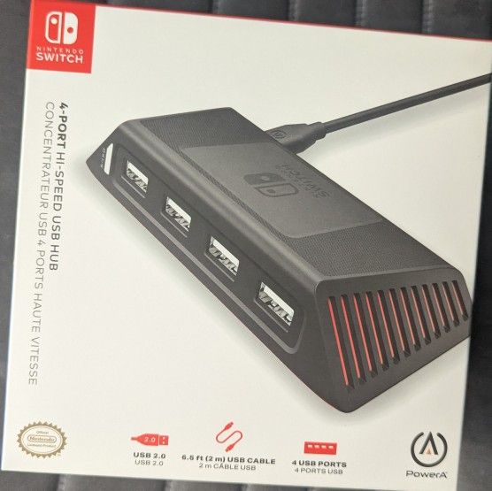 PowerA 4Port Hi-Speed USB Hub for Nintendo Switch, USB 2.0, 6 ft. USB Cable