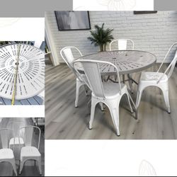Outdoor Patio Dining Set Grey And White 