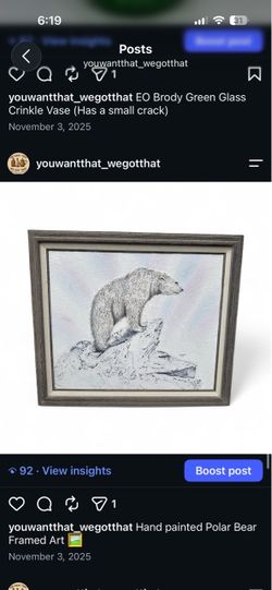 Hand Painted Polar Bear Framed Art